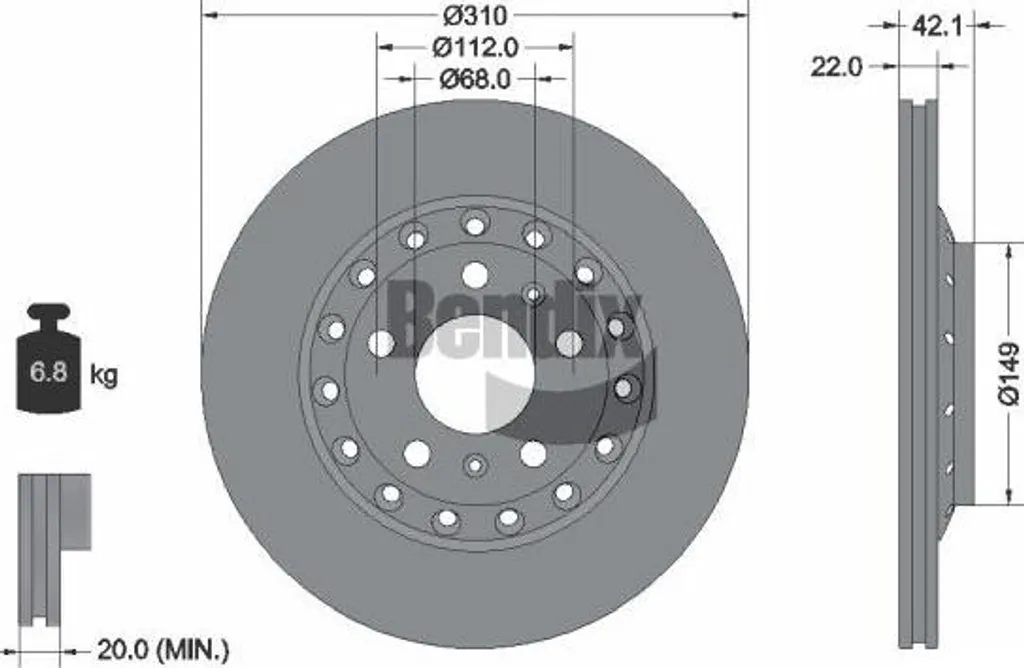 Disque de Frein Arrière 3D0615601D BENDIX BDS1787 pour VW Phaeton A8