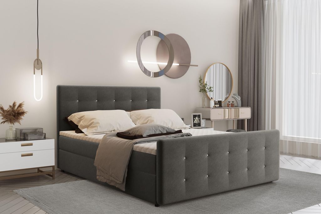 Kaiser Möbel Boxspringbett 180x200 mit bettkasten und matratze+topper, Schlafzimmerbett AMOR WarmGrau