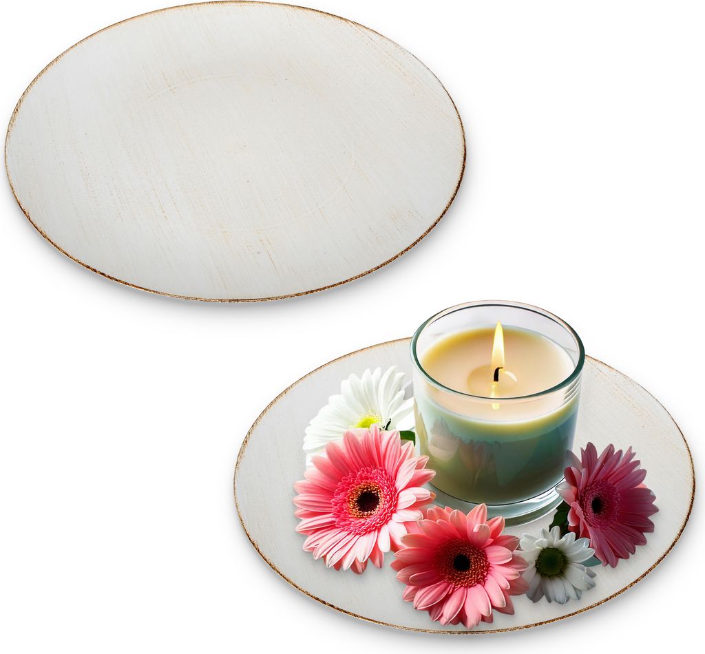 Deko-Teller 33 cm 2er Set in creme-braun für drinnen & draußen