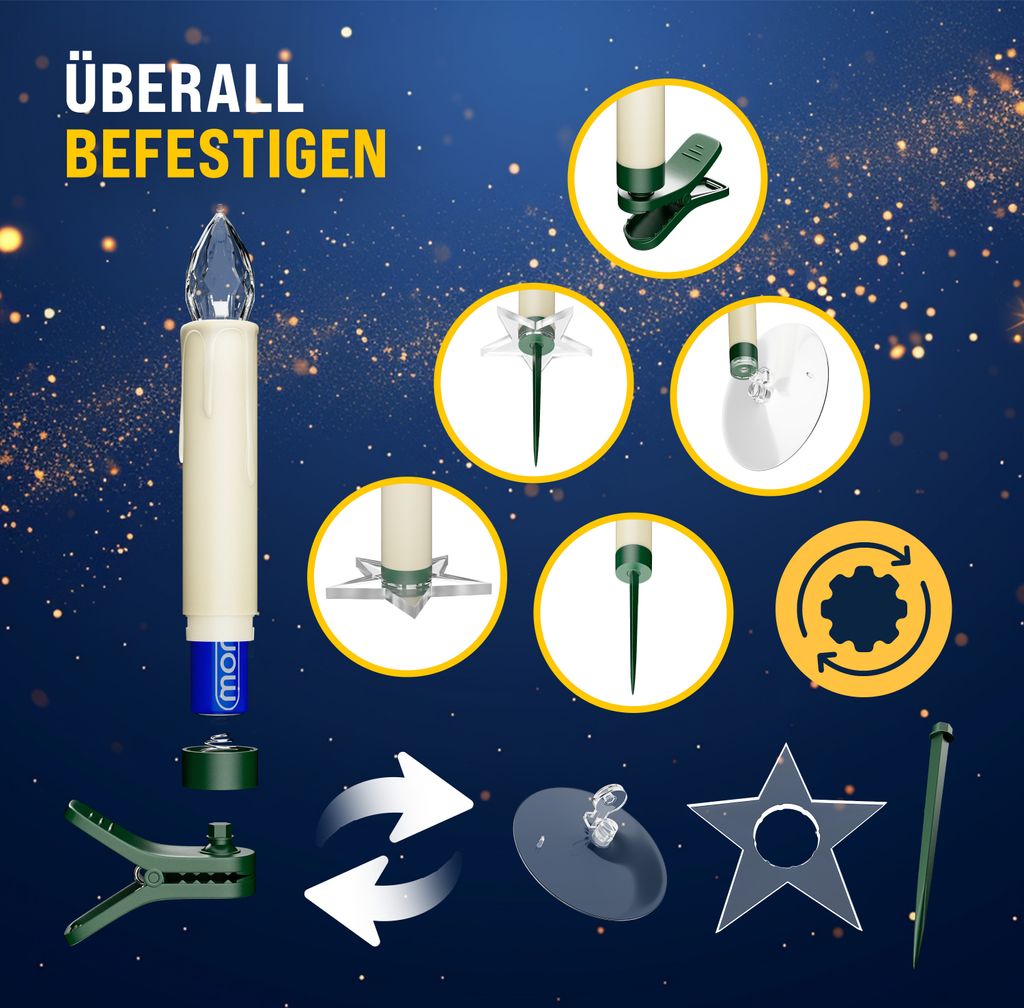 MONZANA® Christbaumkerzen LED Kabellos 30er Set Batterie Produktbild 5