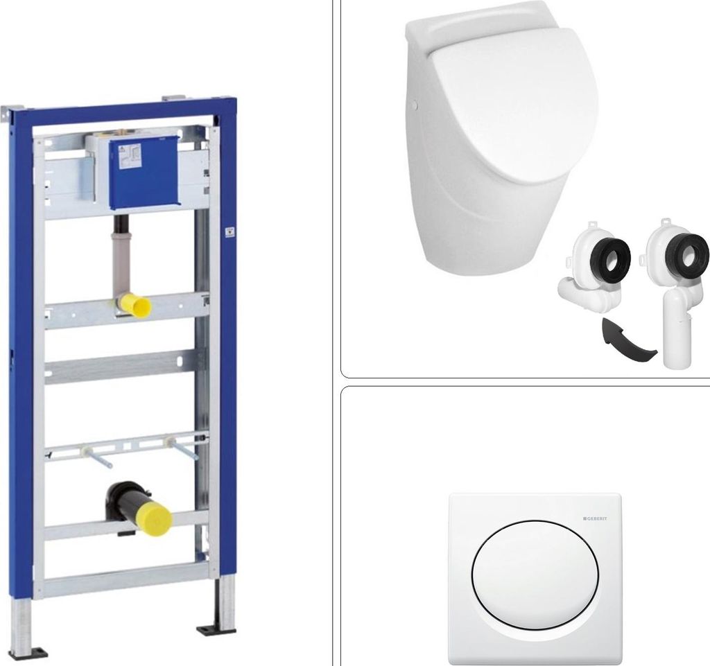 VILLEROY & BOCH O.NOVO Keramik Absaug Urinal mit Deckel, GEBERIT Vorwandgestell & Betätigungsplatte, weiß