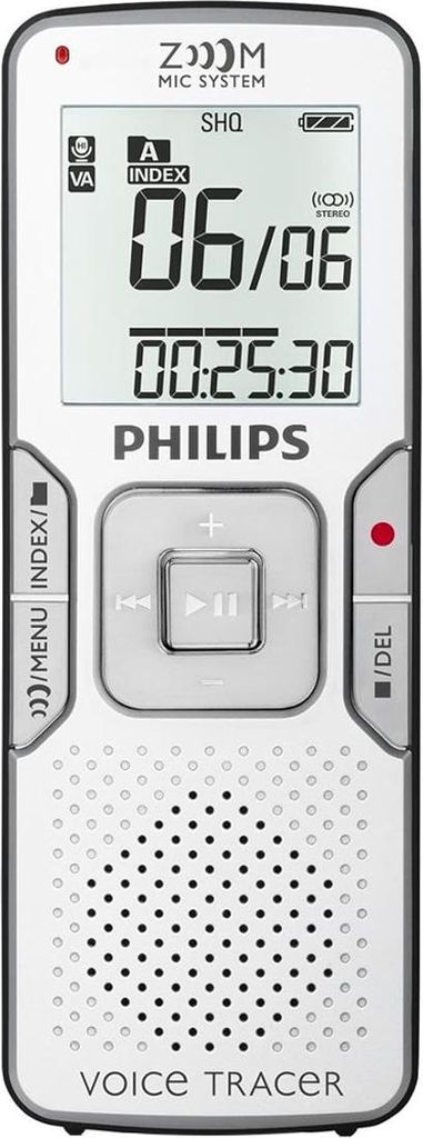 Philips LFH0865 Diktaphon Voice Tracer silber, Zoom Mikrofon, USB-Kabel, 8GB, für 8 Kopfhörer