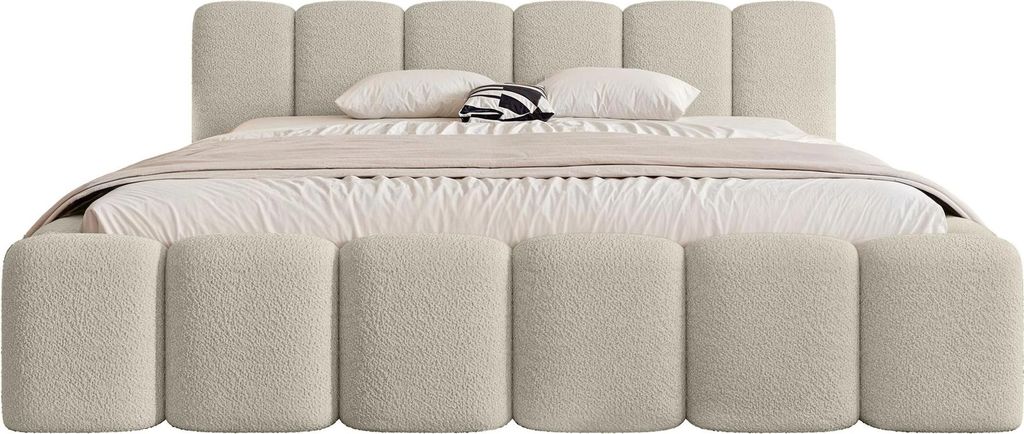 FEDVE Polsterbett Alloggio aus Chenille-Stoff 200x200 cm, Beige