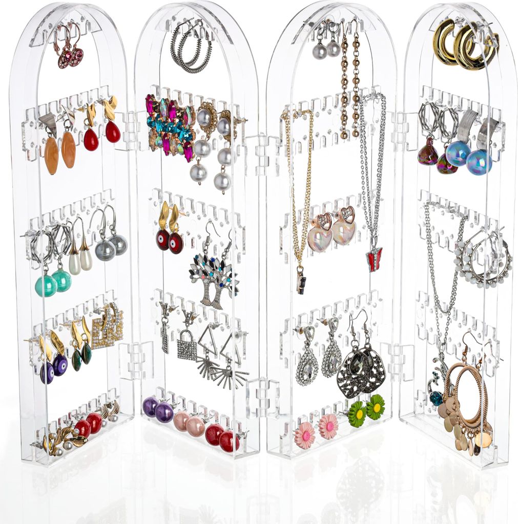 Kurtzy Faltbarer Acryl Schmuck Organizer Ohrringe Aufbewahrung für 120 Paar Ohrringe - 5 Etagen & 4 Paneele für Ohrringe, Armbänder & Halsketten -