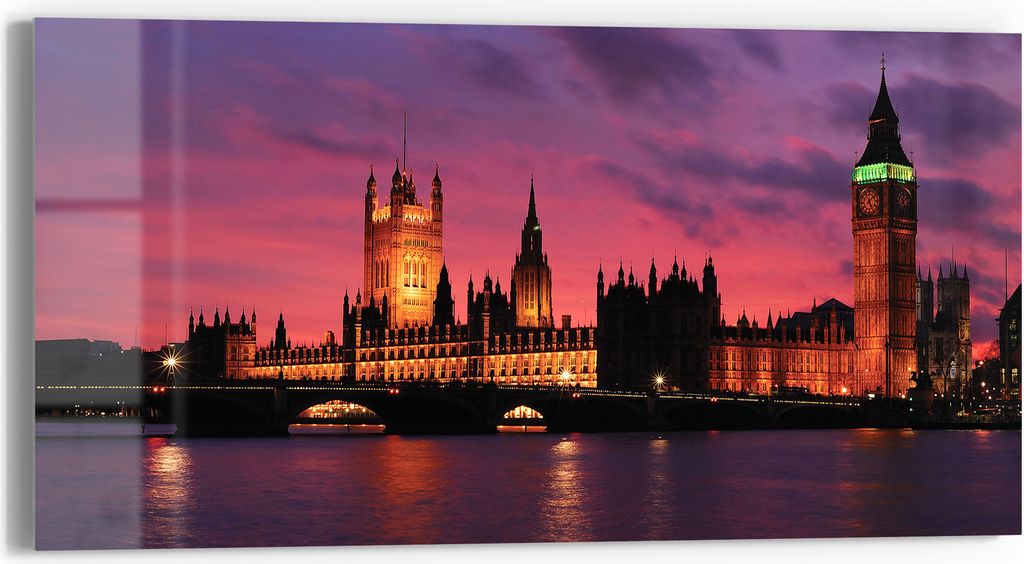DEQORI Glasbild Echtglas 60x30 cm 'London im Abendrot' Produktbild 