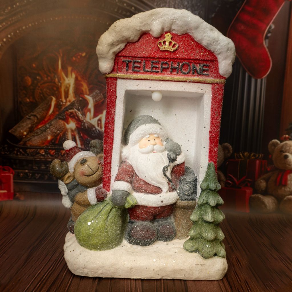 Solis Decor Dekofigur Weihnachtsmann, Rentier und Telefonzelle
