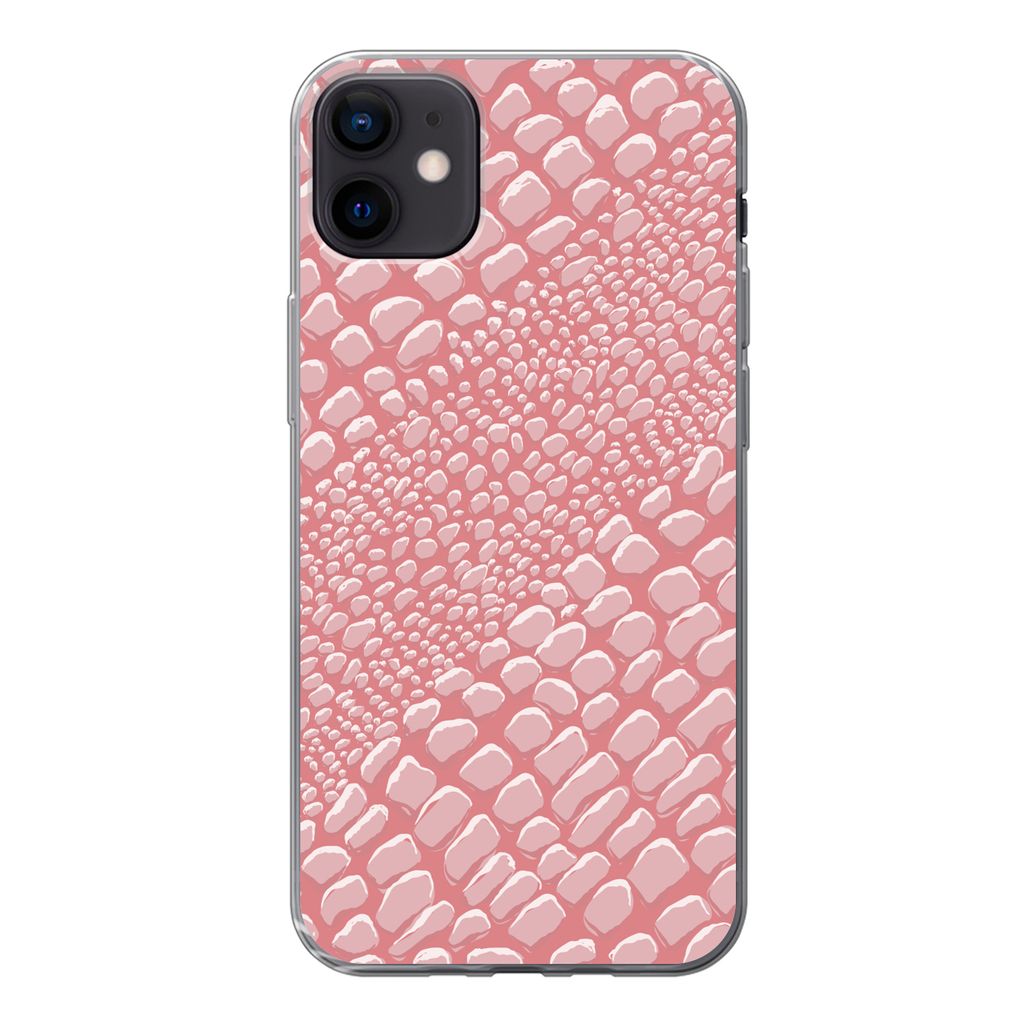 MuchoWow Handyhülle Schutzhülle Hülle für iPhone 12 mini Krokodilleder - Tierprint - Rosa Silikon Softcase Handy Hülle - Bild