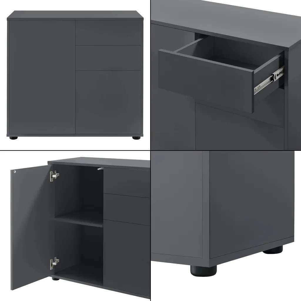 Meuble de rangement Commode Walter 74x79 cm en gris anthracite mat chic - 2