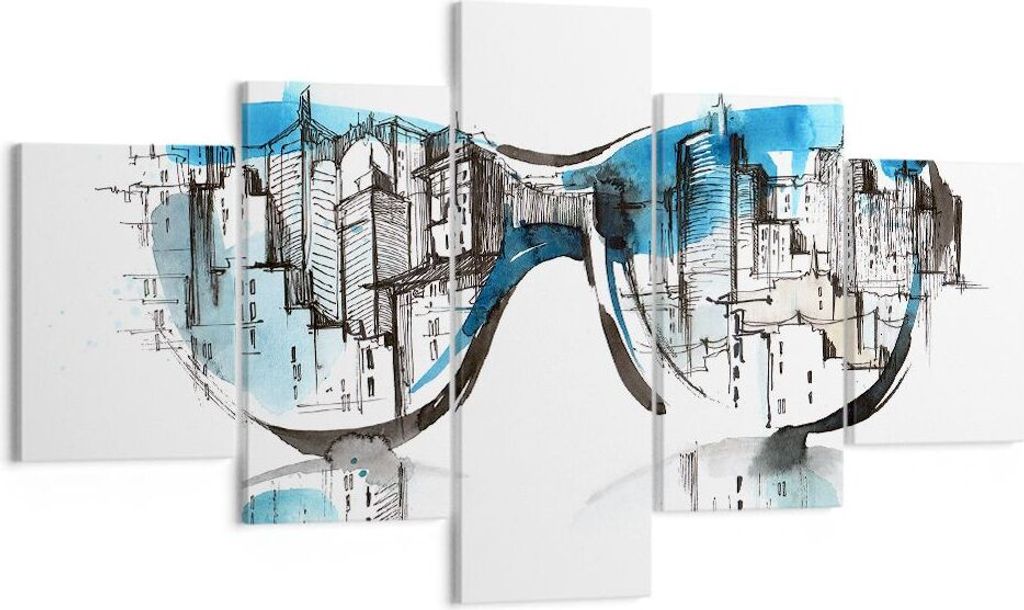 Bild auf Leinwand - Leinwandbild - Gläser Fenster Gebäude Wolkenkratzer - 125x70cm - Wand Bild - Wanddeko - Leinwanddruck - Bilder - Kunstdruck -...