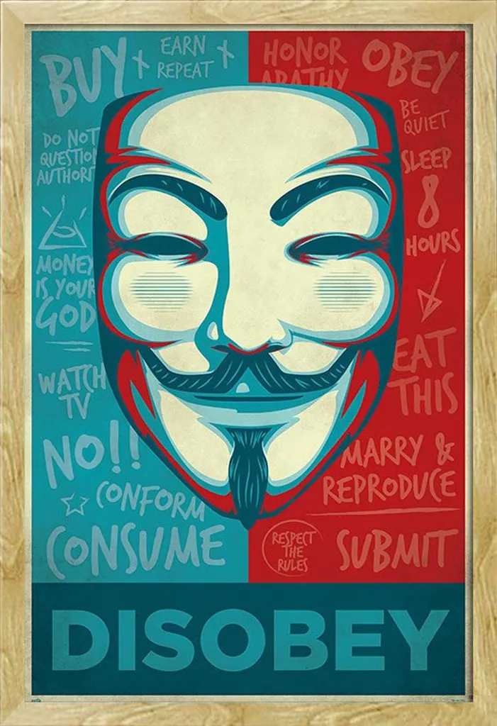 Cornice Shinsuke MDF Faggio con Poster Disobey Maschera 61x91.5 cm