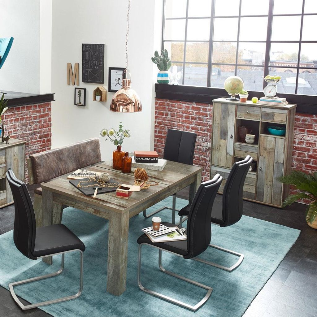 Esszimmer Set 3 tlg Sitzbank Ausziehtisch Highboard BRANSON-36 Driftwood braun