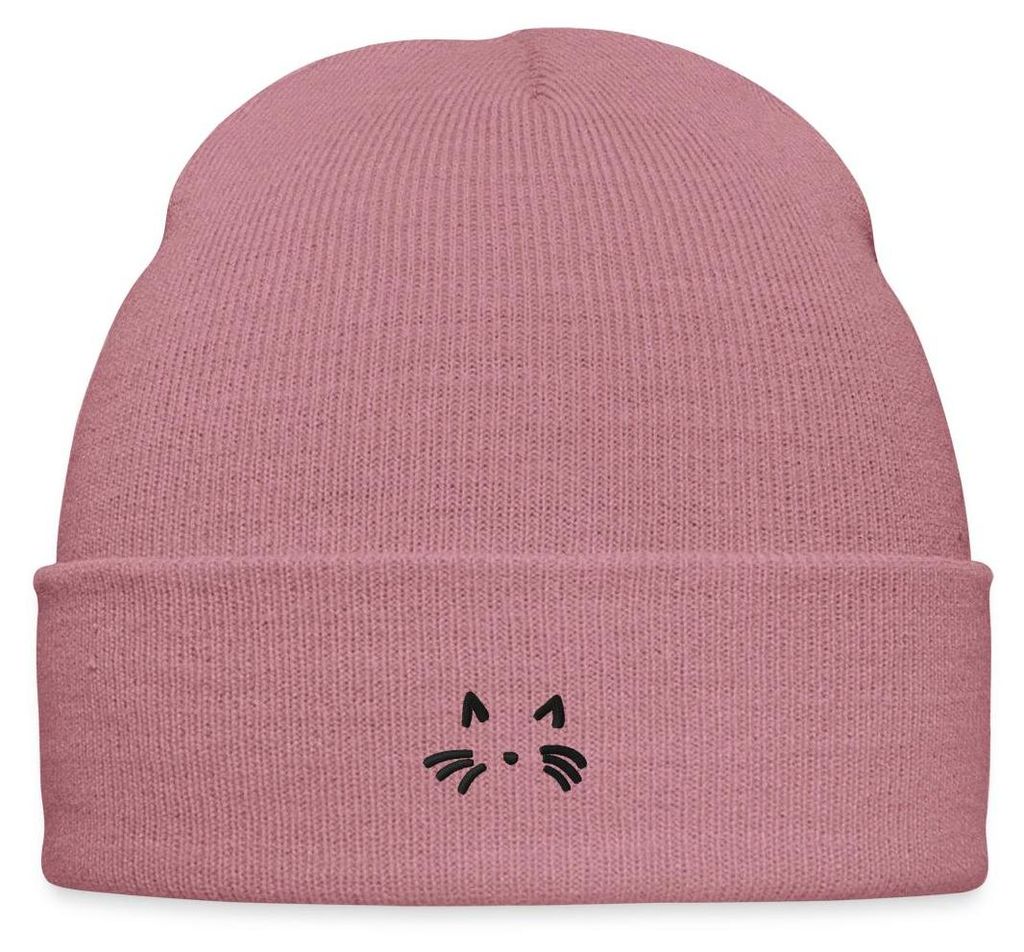 Spreadshirt Katzen Gesicht Bestickte Wintermütze, One size, Rosa