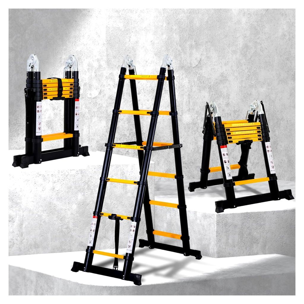 3,8 m (1,9 + 1,9) Teleskopleiter Klappleiter aus Aluminium mit abnehmbaren doppelten Umlenkrollen, maximale Belastung 150 kg / 330 Pfund, Mehrzweck...