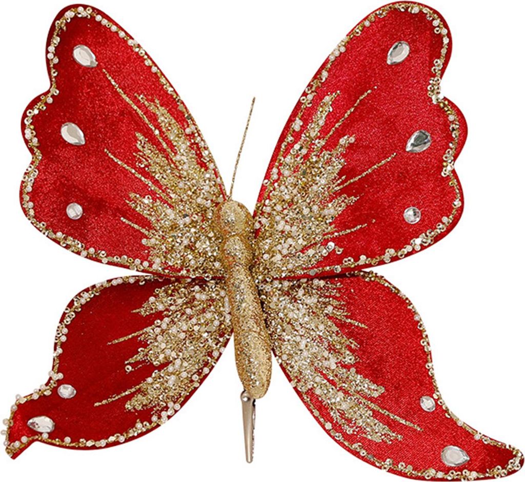Stoff-Glitzer-Schmetterlings-Ornament, künstlicher Schmetterling, Weihnachtsbaum-Hängedekoration für Decken-, Wand-, Baum-, Kranz-Dekoration