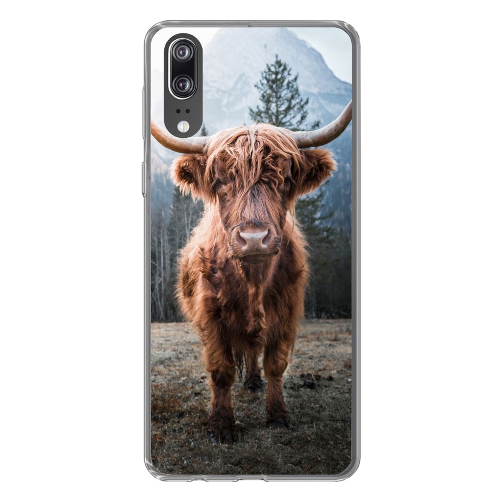 MuchoWow Handyhülle Schutzhülle Hülle für Huawei P20 Schottischer Highlander - Berg - Tier Silikon Softcase Handy Hülle - Hardcover