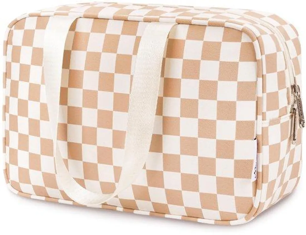 Organisateur de Maquillage Grande Capacité à Motif Damier pour Voyage