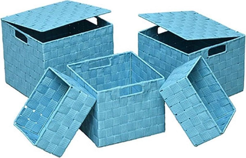 Aufbewahrungsbox türkis 5-teilig aus Polyester, Aufbewahrungskorb mit Deckel & Tragegriff, Praktische Organizer Boxen Platzsparend & Stapelbar fü...