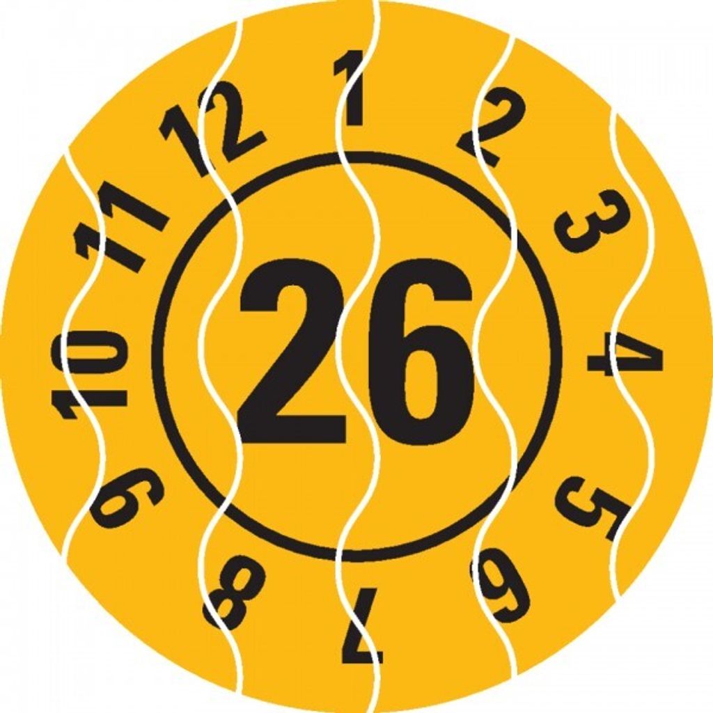 Dreifke Prüfplakette 26, gelb, Sicherheitsfolie, selbstklebend, Ø 25mm, 21 S...