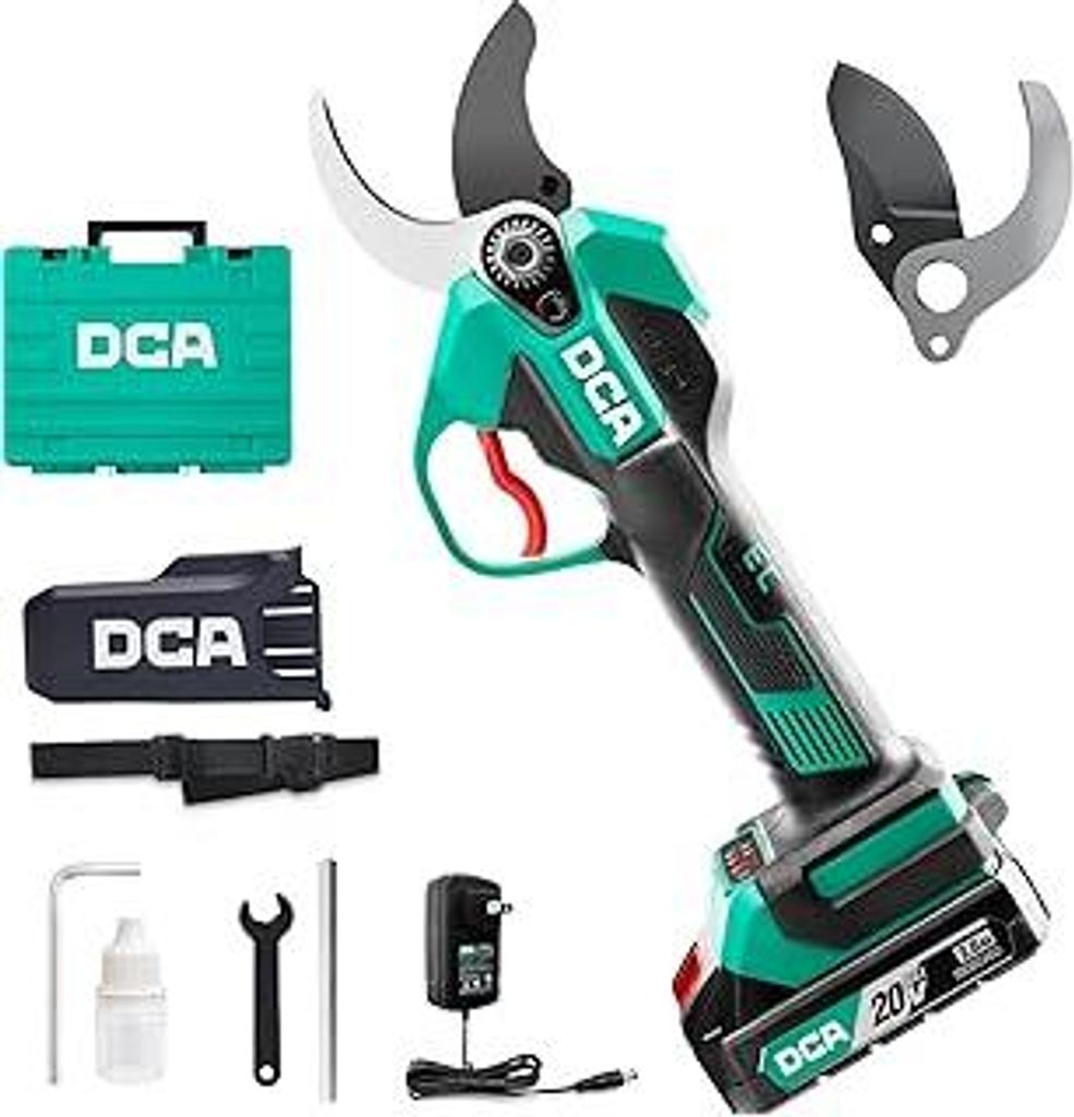 DCA Akku Astschere 20V Bürstenlose, Max 35mm Elektrische Gartenschere mit 2.0Ah Akku und Ladegerät, Professionelle Elektro-Baumschere mit Portabl...