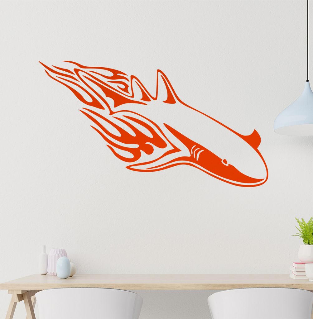 Flammen Hai Wandtattoo in 6 Größen - Wandaufkleber Wall Sticker - Dekoration, Küche, Wohnzimmer, Schlafzimmer, Badezimmer