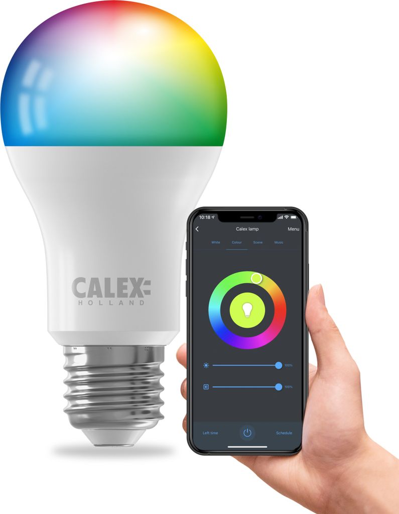 Calex Smart LED Lampe, E27, A60, RGB-Farben & kalt- bis warmweiß Licht, dimmbar, WLAN App- & Sprachsteuerung