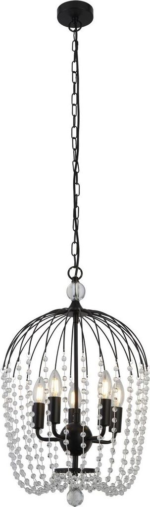 Pendelleuchte Metall Ø 36 cm rund H: max. 150 cm Schwarz E14 Modern Kristall Hängeleuchte