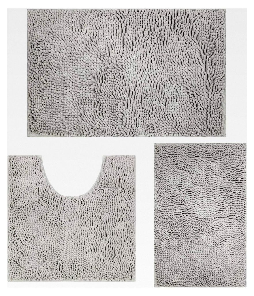 Badezimmerteppich Set rutschfest 3-teilig, Chenille 20*32 Zoll, 16*24 Zoll Badteppich und 20*20 Zoll U-Form Toilettenvorleger, weiche und saugfähi...