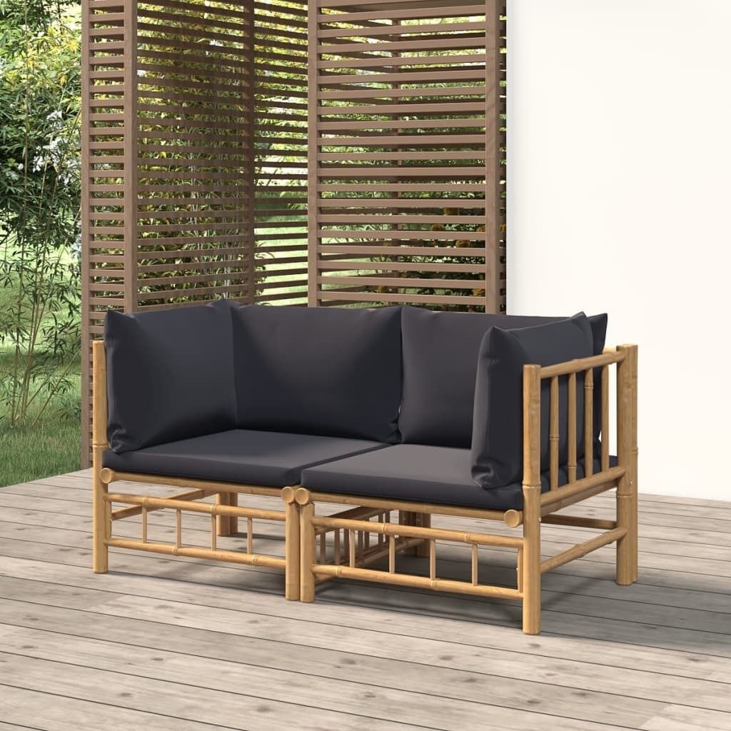 "Rabatt" Garten-Ecksofas mit Dunkelgrauen Kissen 2 Stk. Bambus - Lounge-Dining set CC7579