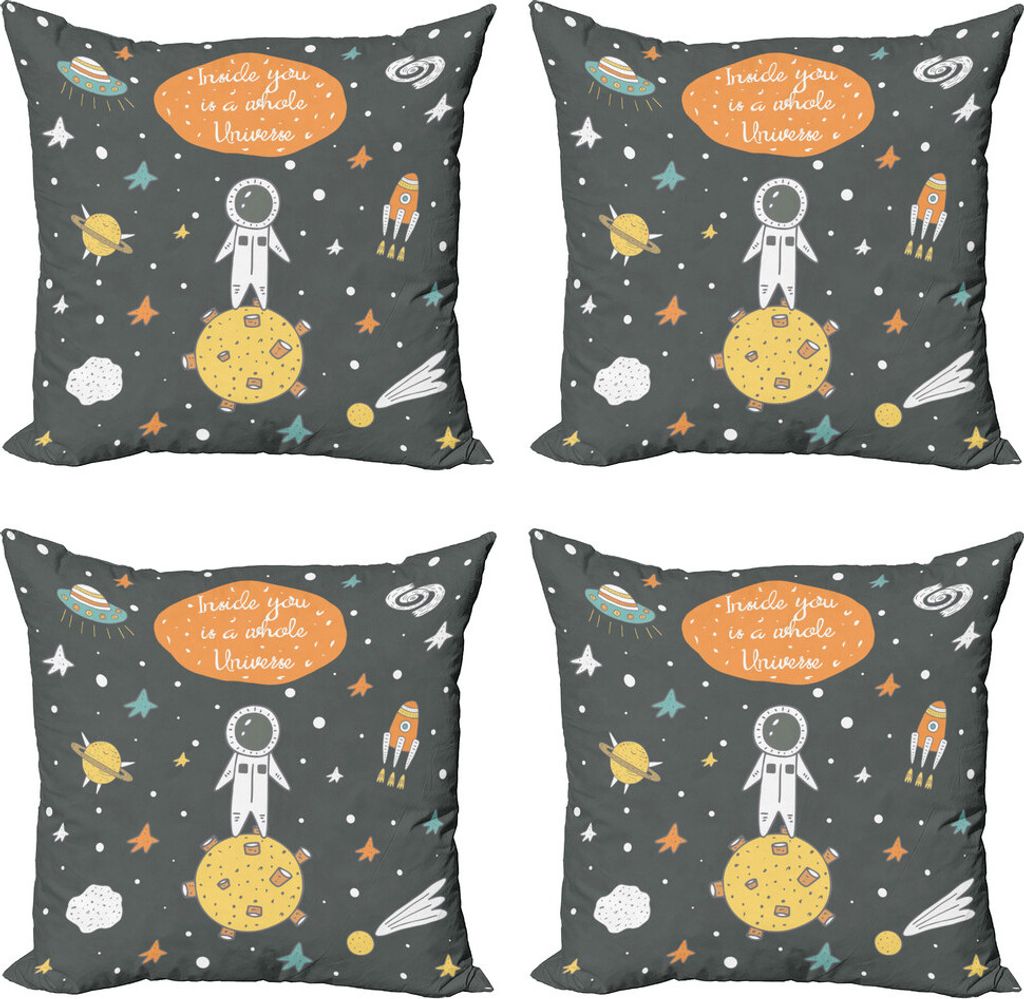 ABAKUHAUS Weltraum Kissenbezug Set (4 Stück), Doodle Astronaut, Moderner Doppelseitiger Digitaldruck, 45 cm x 45 cm, Mehrfarbig