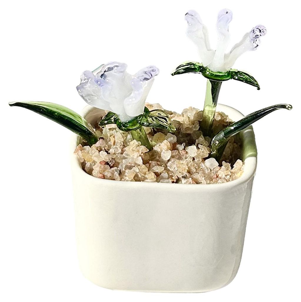 Miniatur-Glasblumenfigur, mundgeblasener Mini-Blumenstrauß im Topf, Sammlerstück, blühende Blumendekoration für die Tischdekoration im Innenber...