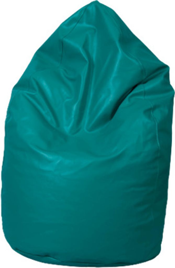 A teal beanbag chair is shown against a white background.
