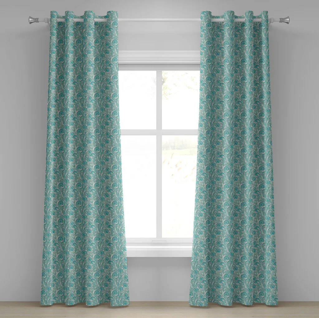 Paire de rideaux décoratifs 280x175 cm imprimé dentelle bleu et beige