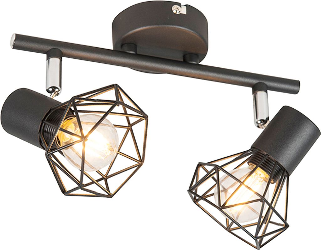 QAZQA - Modern Art Deco Spot I Spotlight I Deckenspot I Deckenstrahler I Strahler I Lampe I Leuchte schwarz schwenk- und neigbar - Mosh 2-flammig I...