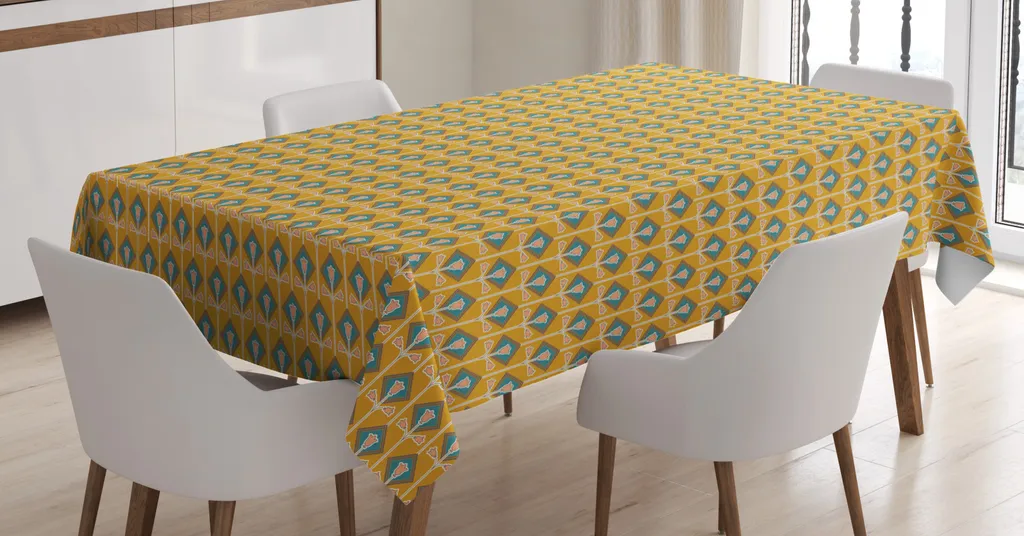 ABAKUHAUS Colorato Tovaglia, Fioritura Daisies Foglie, Rettangolare per Sala da Pranzo e Cucina, 140 cm x 200 cm, Multicolore