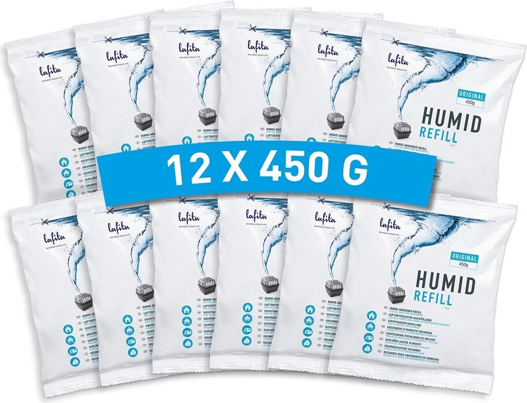 12x Lafita Luftentfeuchter Nachfüllung - 450 Gramm - Duftneutral - Granulat - Feuchtigkeit Absorber Nachfüllpack