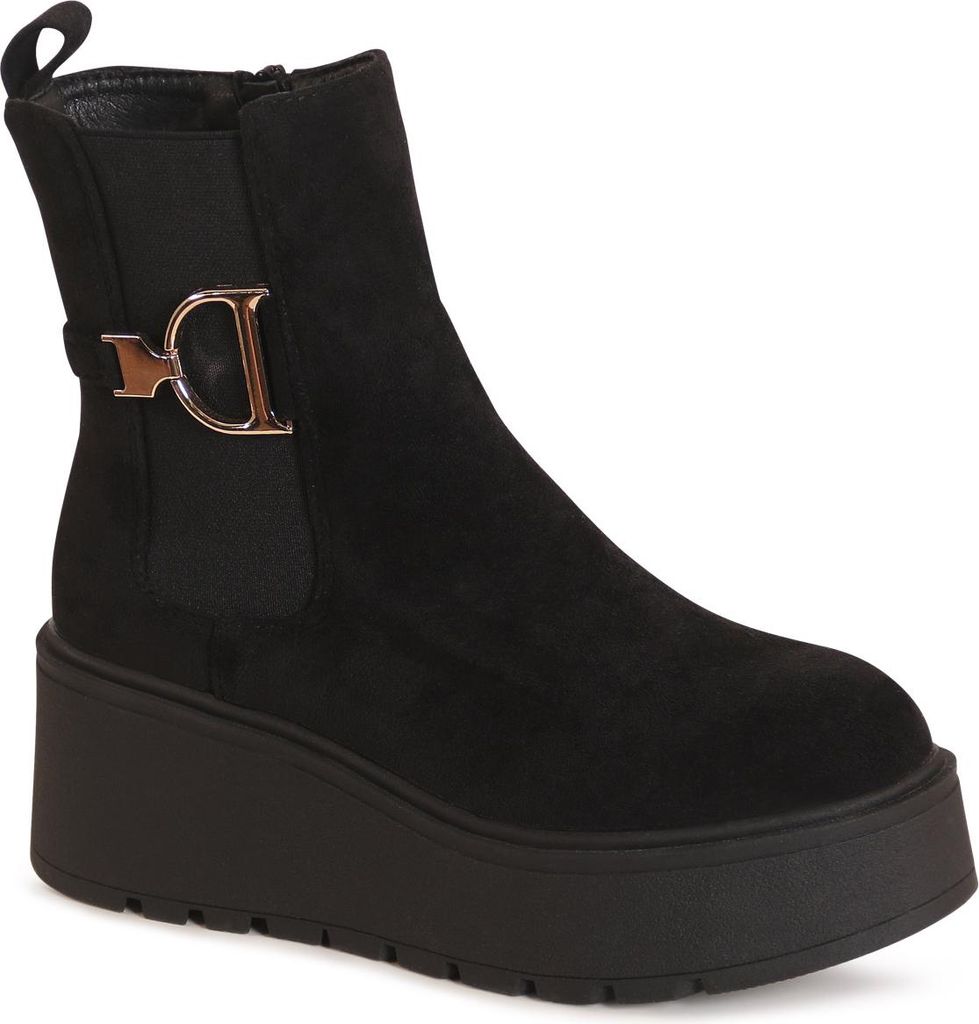 topschuhe24 3128 Damen XXL Plateau Stiefeletten Chelsea Boots, Farbe:Schwarz Velours, Größe:37 EU