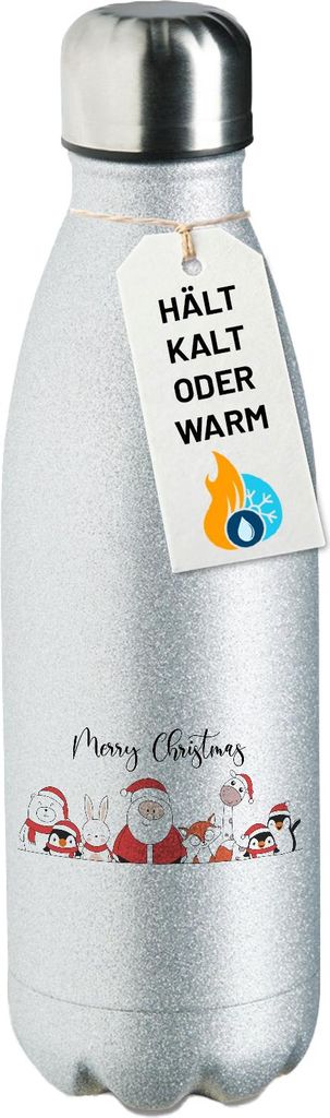Huuraa Trinkflasche Merry Christmas Familie Weihnachtshelfer 500ml Silver Edelstahl Wasserflasche Trinkflasche Geschenkidee