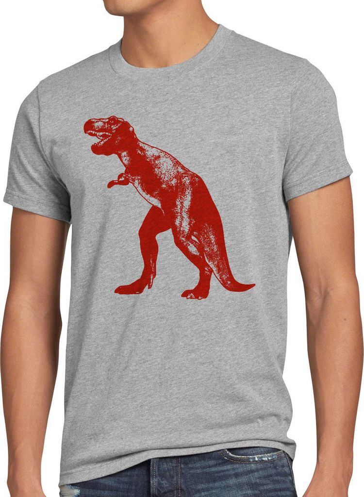style3 Sheldon Dinosaurier T-Shirt Herren, Größe:4XL, Farbe:Grau meliert