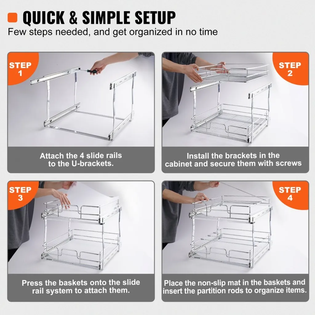Scaffale estraibile per mobile da cucina - Portaspezie doppio per mobile lavello - 300 x 516 x 80 mm + 376 x 533 x 80 mm - Scaffale per mobile lavello Organizzatore per mobile estraibile - Scaffale base per mobile lavello - 5
