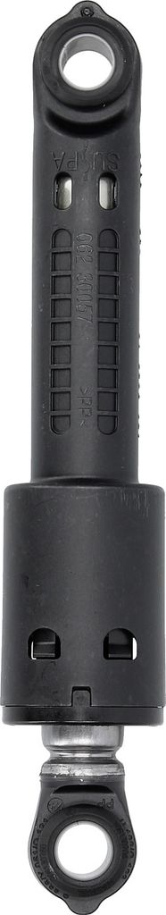 A black and gray shock absorber for a washing machine, shown against a white background.