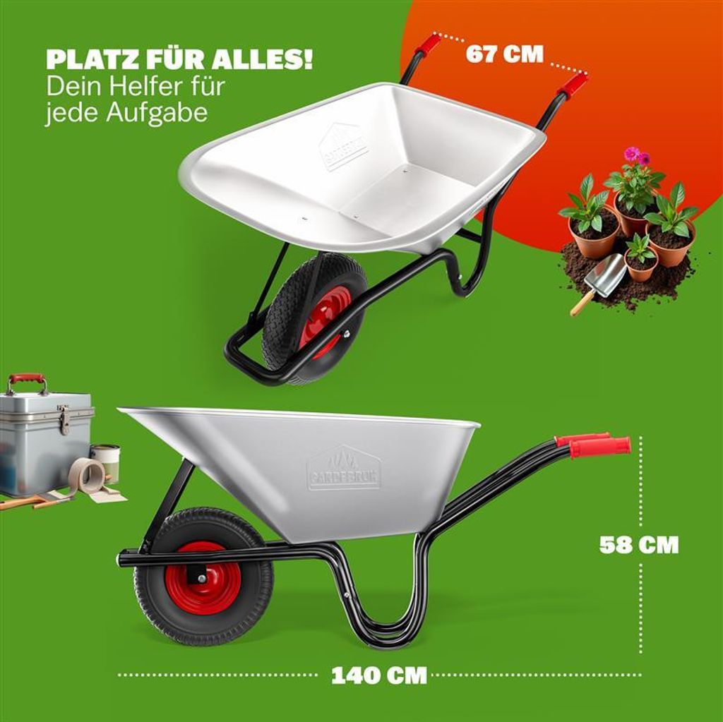 GARDEBRUK® Schubkarre 100 Liter bis 250kg Luftreifen mit Produktbild 7