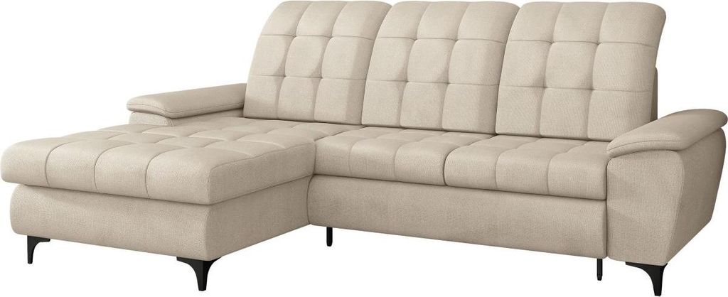 MIRJAN24 Ecksofa Crystal, Eckcouch mit Bettkasten und Schlaffunktion, Wellenfeder, L-Form (Farbe: Manila 02, Seite: Links)