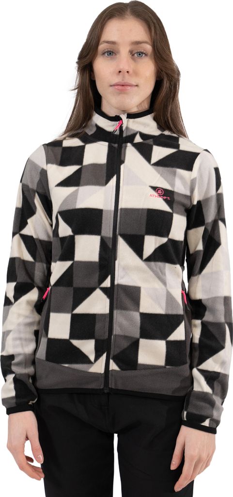 ATHL DPT. Damen sportliche Fleecejacke in modischen Farben für Outdooraktivitäten, Stehkragen Grau mit Muster, Gr. XL