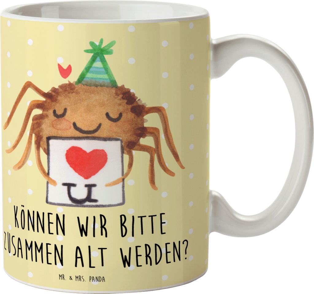 Mr. & Mrs. Panda Kaffeetasse Spinne Agathe Brief - Gelb Pastell - Geschenk, Liebespaar, Heiratsantrag, Trinkbecher, Keramiktasse, haferl, Verliebt,...