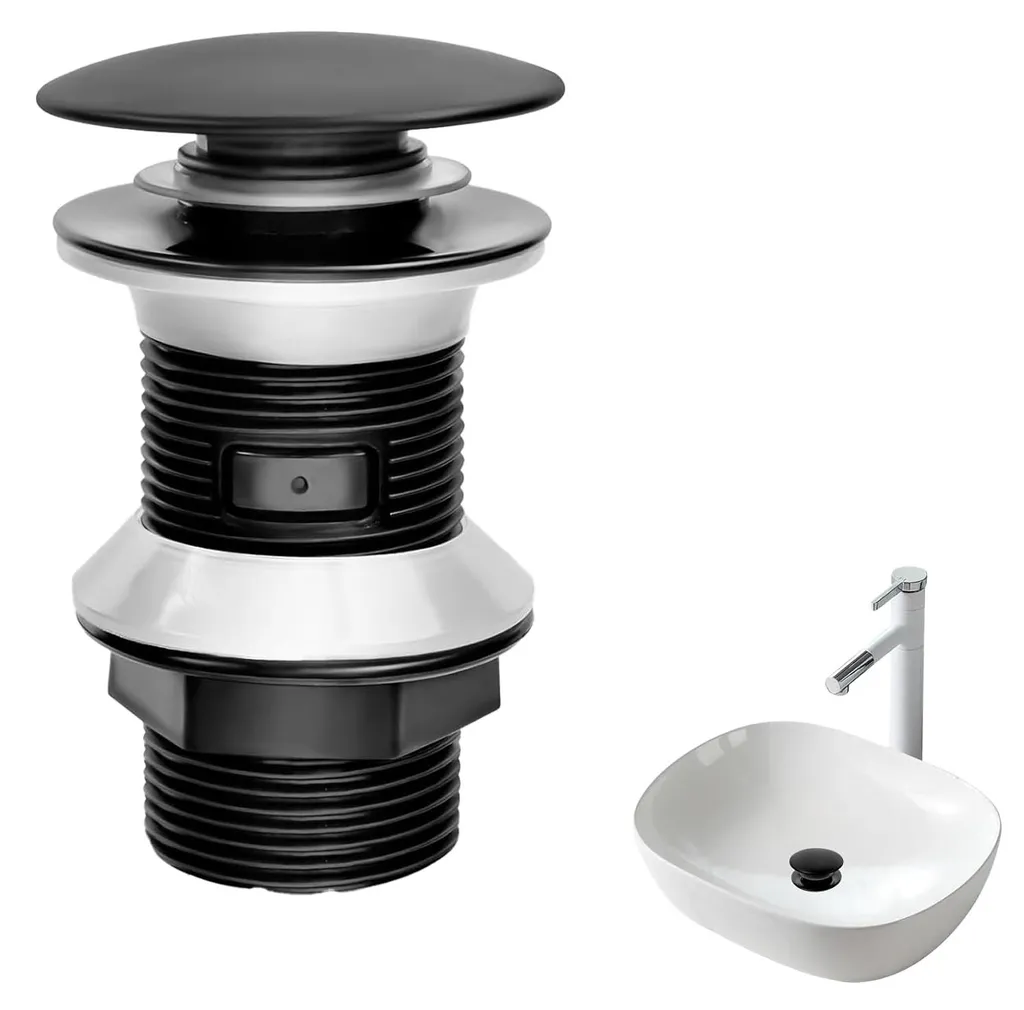 Bouchon de lavabo noir mat universel sans trop-plein en kit de vidange
