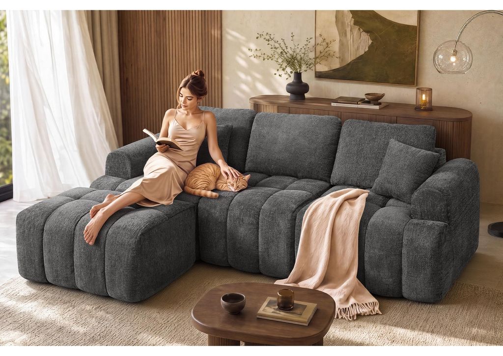 VASAGLE Modulares Sofa und Hocker Set, Chenille, Grau Produktbild 