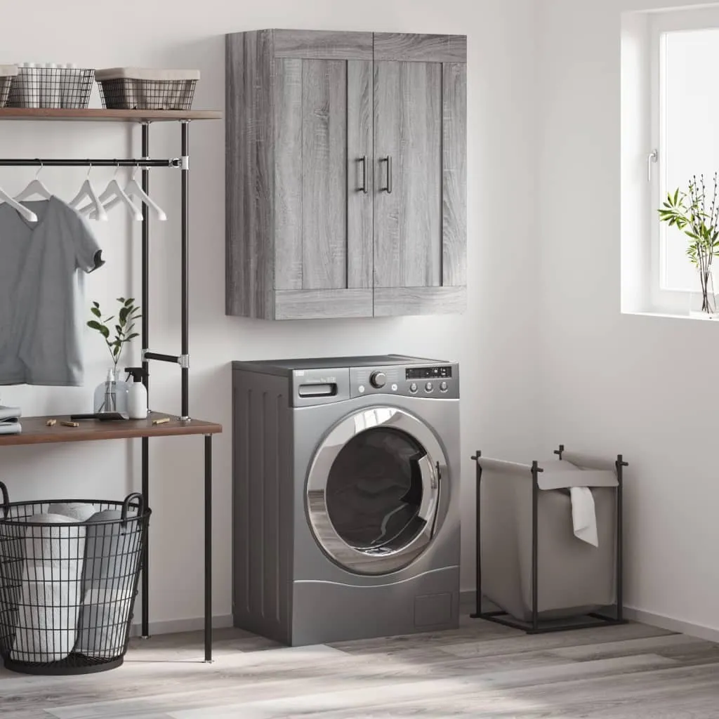 VidaXL Armadio Con Ante In Legno Massello E Gambe In Metallo, Grigio, 90x55x172.5 Cm, Oslo - 3