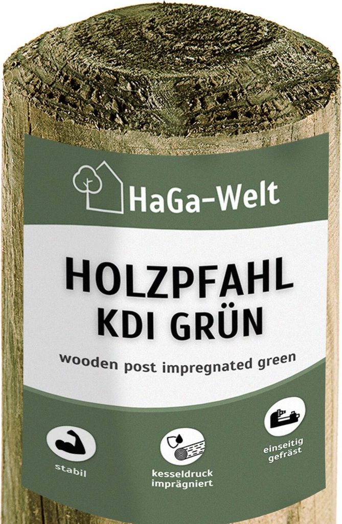Holzpfahl, KDI grün – widerstandsfähig für den Zaun- und Gartenbau – 5 cm / 125 cm