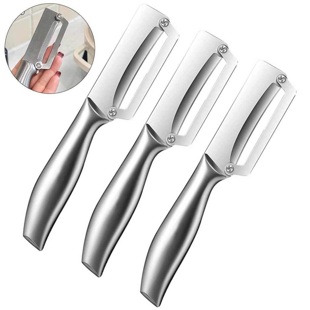 2er Set Gemüseschäler Edelstahl, extra scharf, für harte Schalen wie Kürbis & Zuckerrohr, ergonomisch, Küchenhelfer Sparschäler