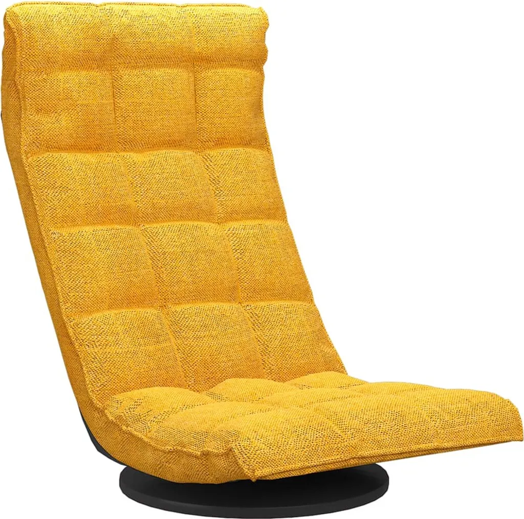 Fauteuil de sol pivotant en tissu moutarde, siège bas moderne
